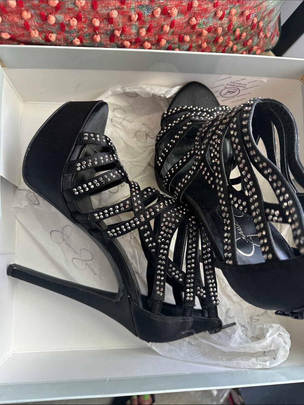 Jessica Simpson Black Studded Strappy High Heel Sandals - Picture 4 of 6